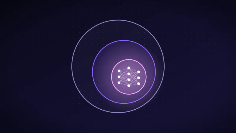Illustration: nested circles for AI, machine learning and deep learning, with a neural network at the core.