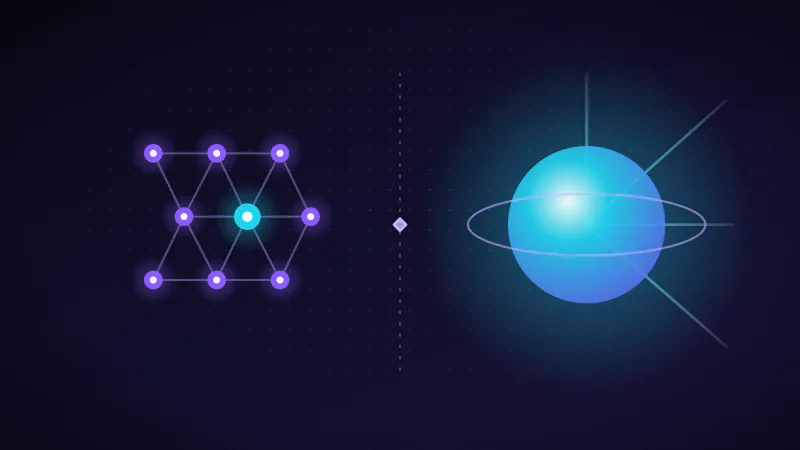 Illustration: a network of distributed compute nodes beside a single serverless engine receiving queries.