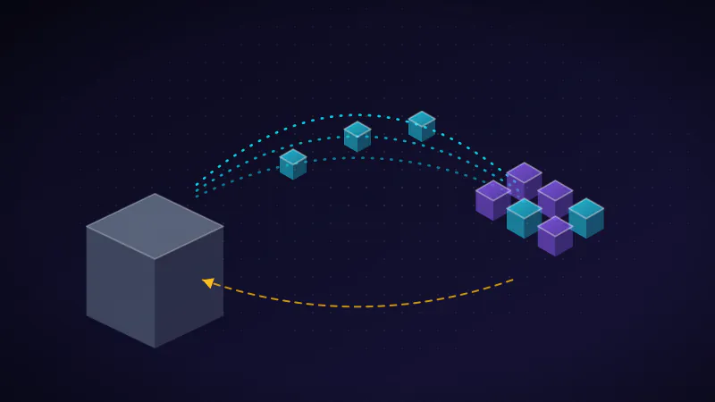 Illustration: workloads moving in phased waves from a legacy warehouse to a new platform, with a rollback path.